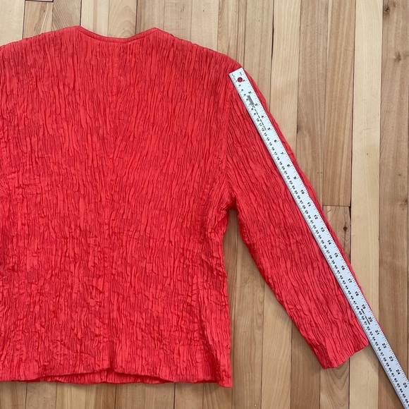 Vtg Escada Coral Red Crinkled Buttoned Jacket - Sz 38 - Picture 12 of 16